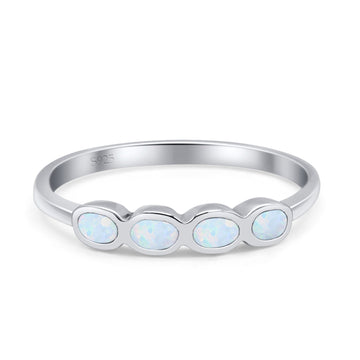 Four Stone Petite Dainty Fashion Thumb Ring Round Lab Created White Opal Solid 925 Sterling Silver